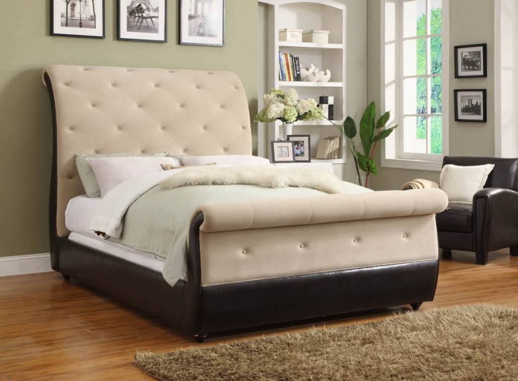 velvet tufted sleigh bed