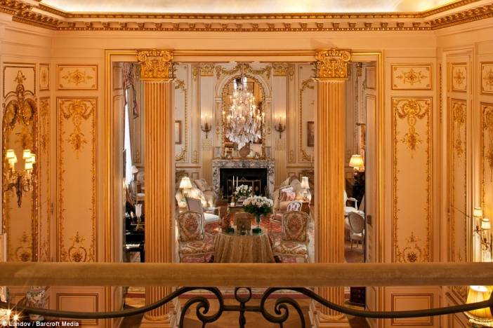 Visitors to Rivers' home are initially greeted by a grand ballroom with gilded columns.