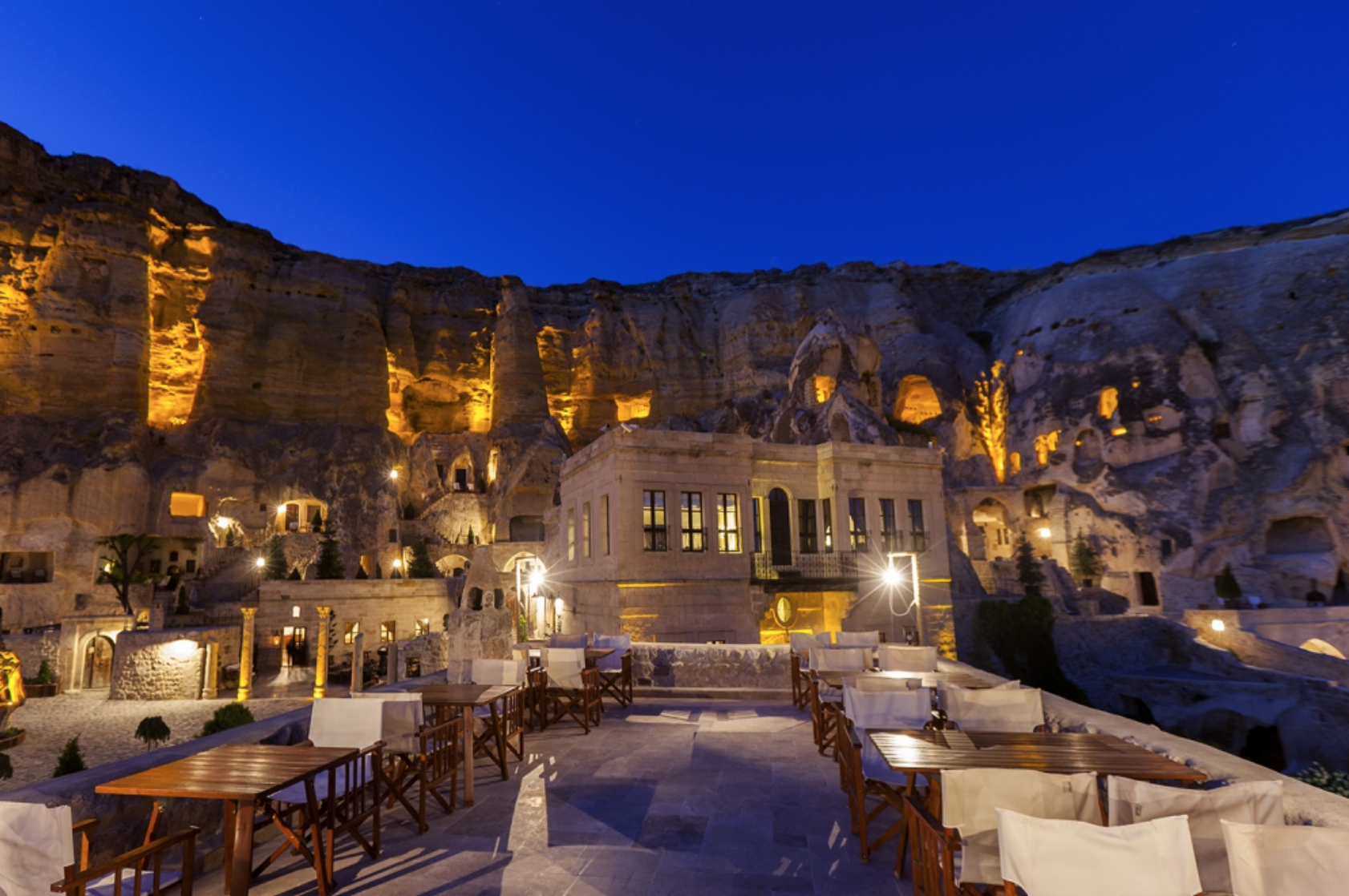 Turkey's Yunak Evleri hotel is seven ancient cave houses recessed into limestone cliffs of the Cappadocia region.