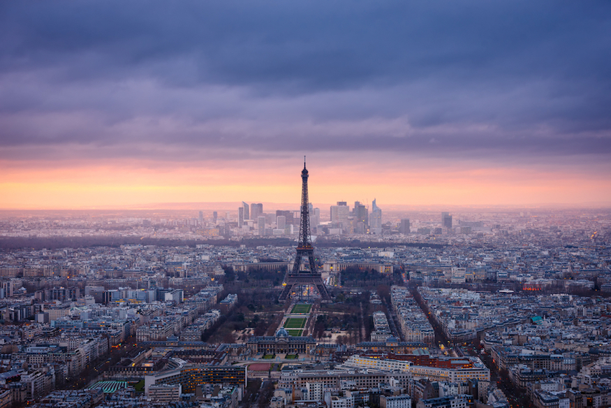 Paris,Cityscape,Clad,In,Pink,At,Dusk.,Aerial,View,Of